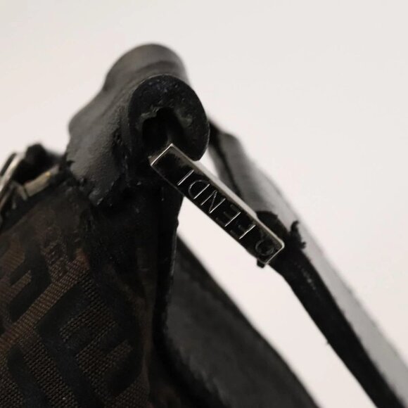 FENDI Zucchino Canvas Shoulder Bag Black Brown Auth bs27098 - Picture 12 of 16